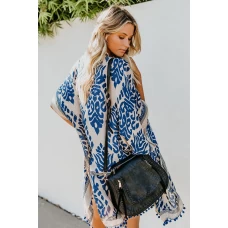 Marines Military Blue Bohemian Vibe Pom Pom Detail Open Front Cover Up Dress